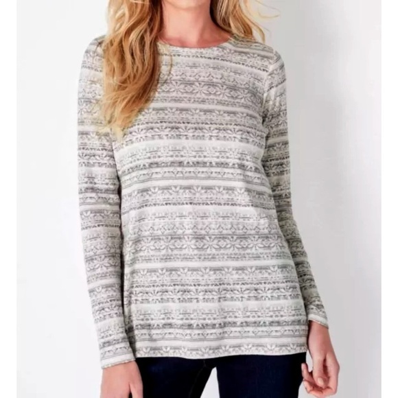 J. Jill 100% Pima Cotton Floral Crewneck Long Sleeves Tee, Size XL - Picture 2 of 13